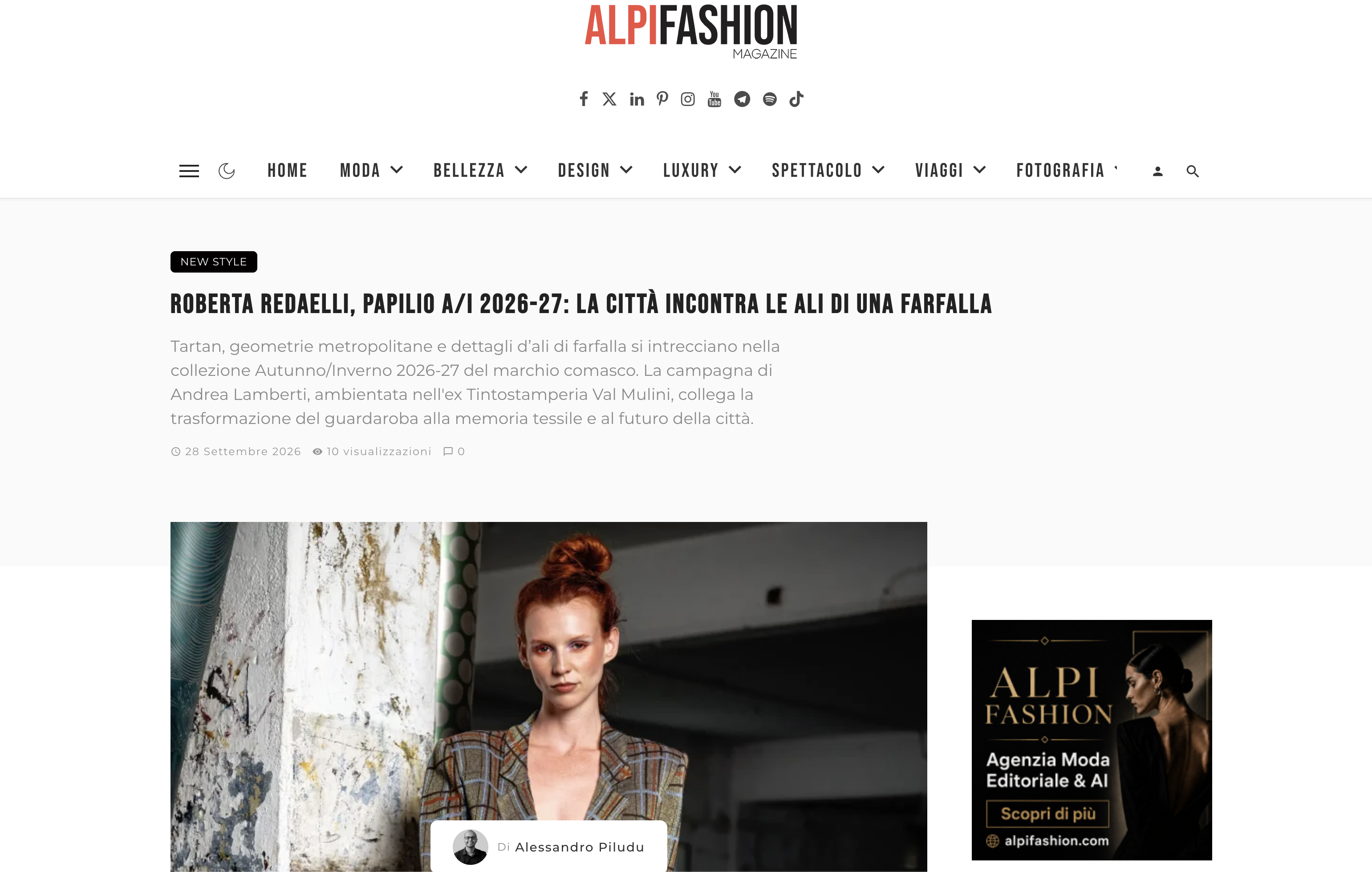 ALPI FASHION MAGAZINE 28 SETTEMBRE 2026 Roberta Redaelli COLLEZIONE A/I 2026-27 PAPILIO